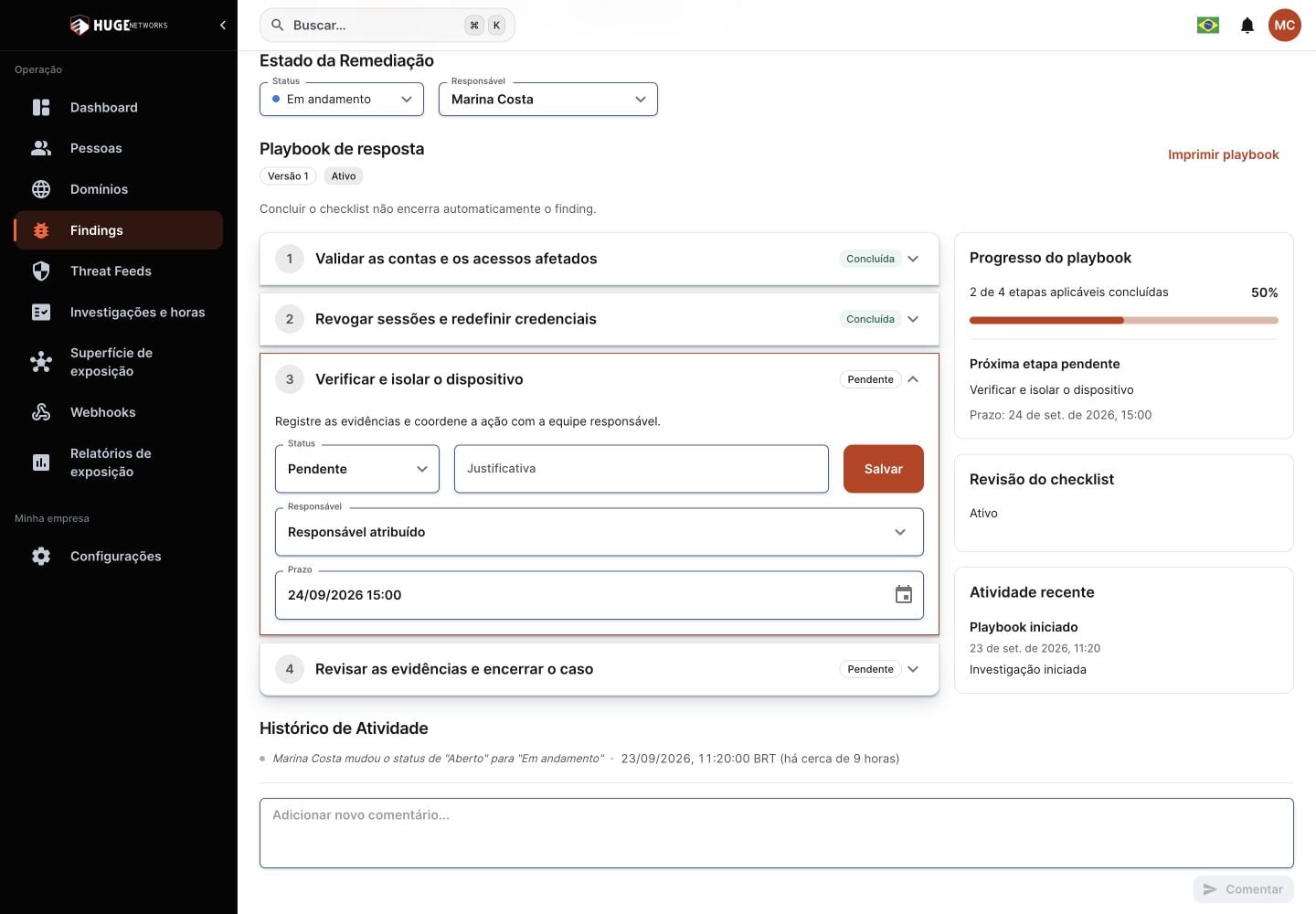 Argus interface showing a response playbook, steps, progress and the next action.
